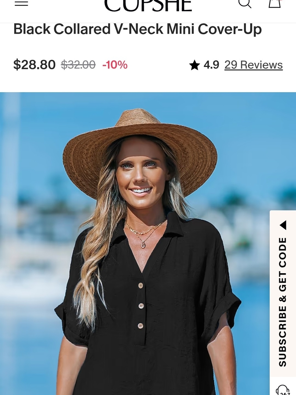 CUPSHE Black Collared V-Neck Short Sleeve Swim Cover-Up